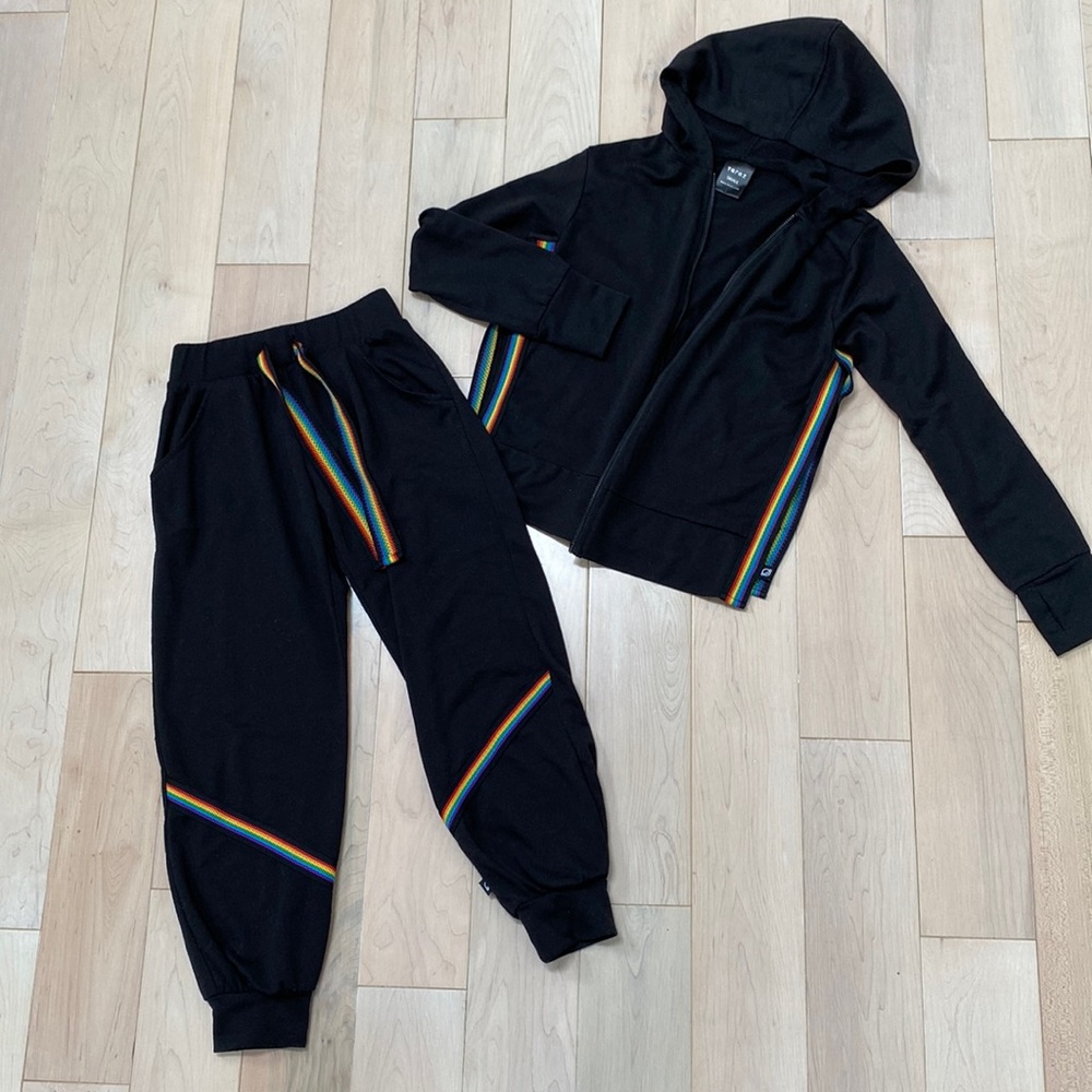 Terez girls hoodie sweatpants joggers rainbow stripe set